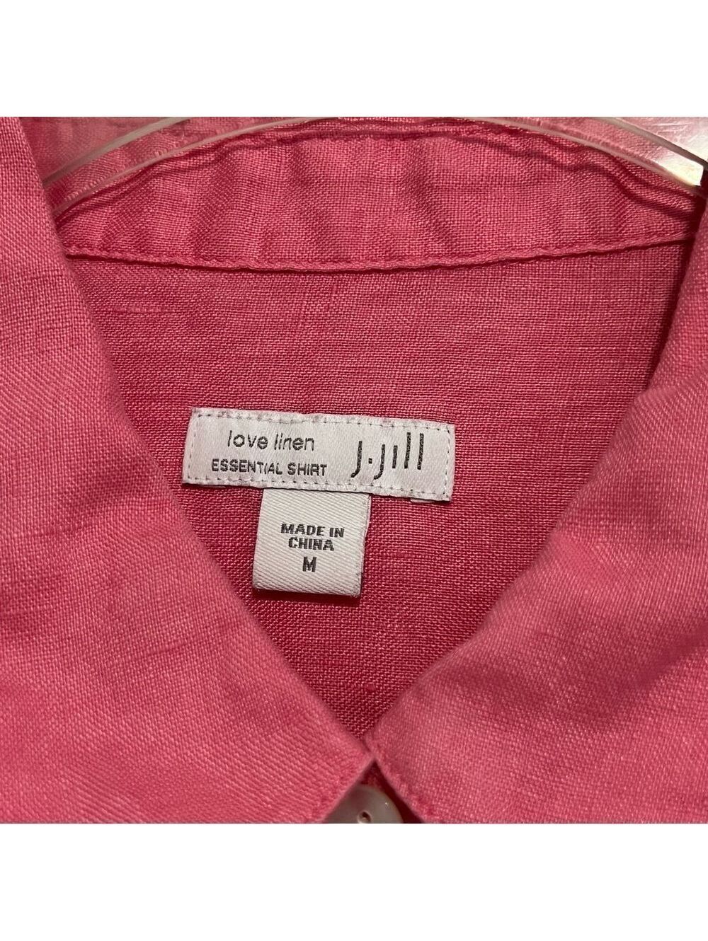 J Jill Linen Pink Essential Button Down Oversized Tunic Split Hem Top M - Picture 8 of 10